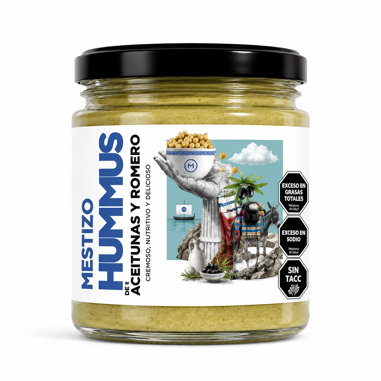 Hummus con aceitunas y romero
