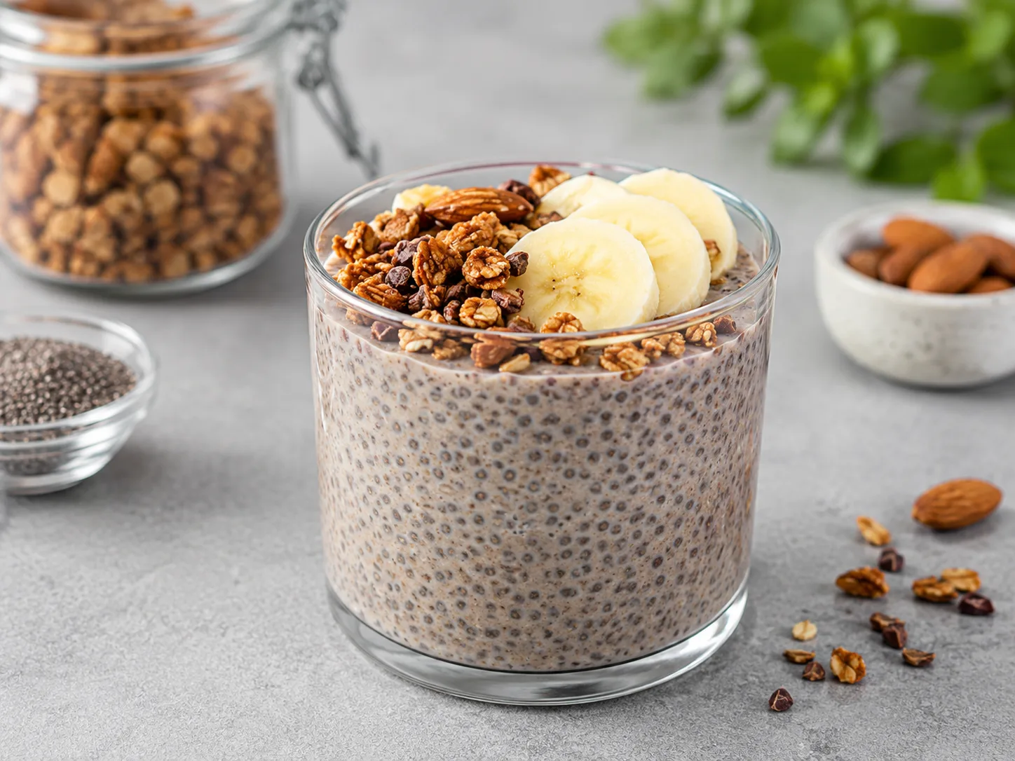 Chía pudding con cacao y granola